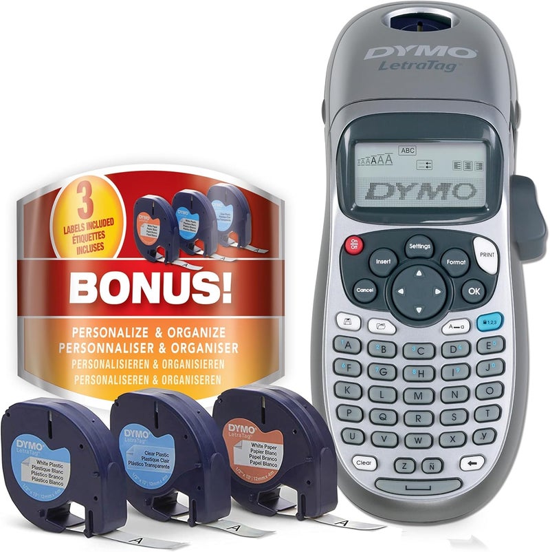 Dymo آلة صنع الملصقات مع الشريط - 100H ليترا تاج محمولة، تأتي مع 3 شرائط ملصقات LT. رائعة لتنظيم المنزل والمكتب. - Image 1